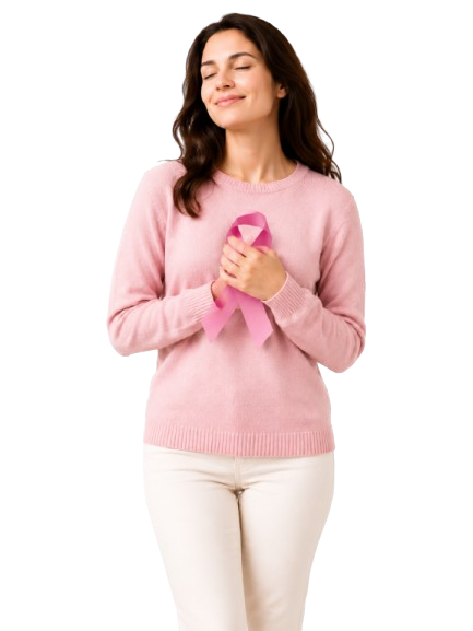 Woman holding a pink breast cancer awareness ribbon